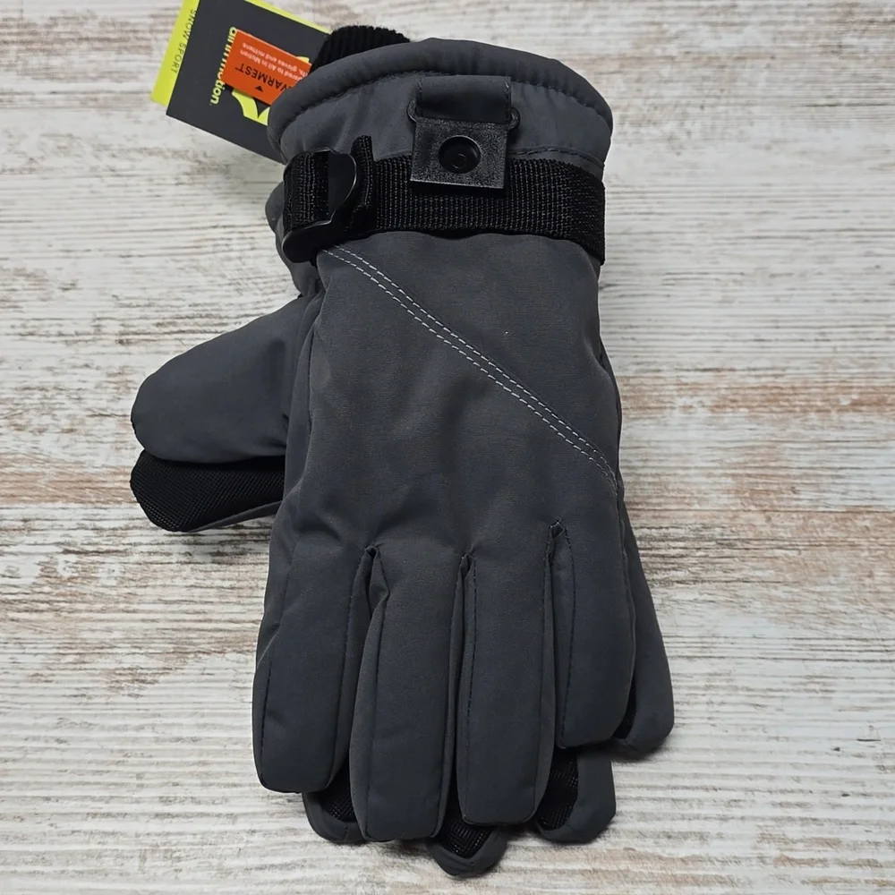 Girls Gray Ski Solid Gloves  | All in Motion™ Black 4-7